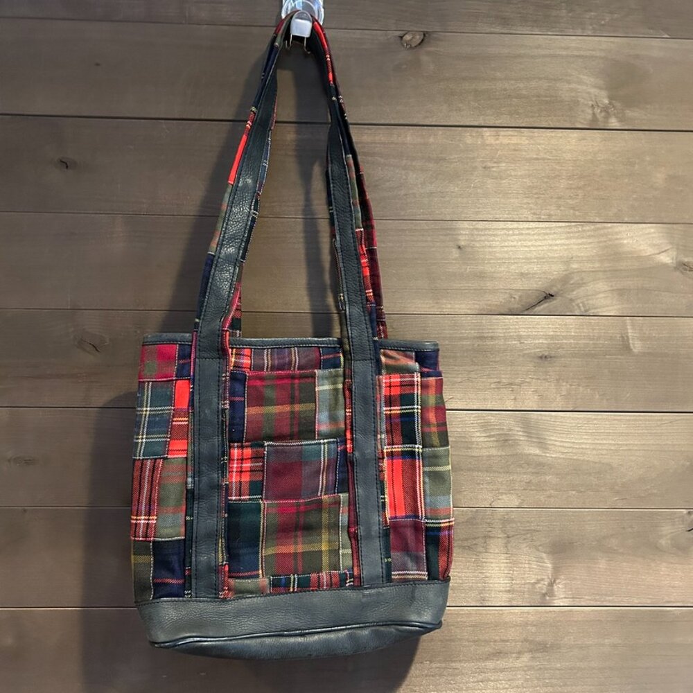 ORVIS Plaid Wool Tartan Patchwork Leather Tote Shopper Shoulder Bag - Picture 3 of 6